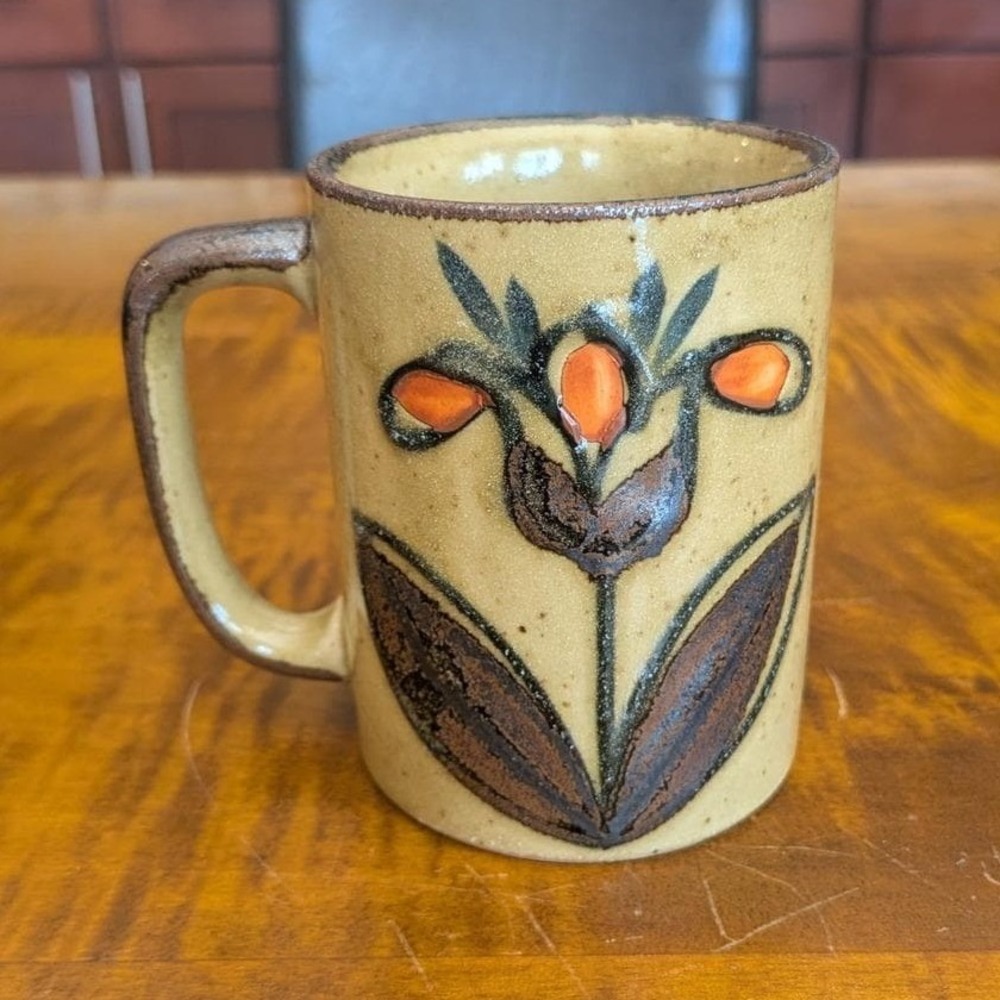 Vintage Japanese Otagiri Specked Coffee Mug  1970's Flower